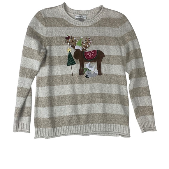 Christopher & Banks Sweaters - Christopher & Banks size small Christmas sweater cute stripe tan white granny